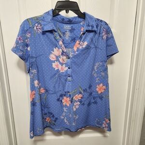 Croft & Barrow Pink and Blue Short Sleeve Button Down Blouse